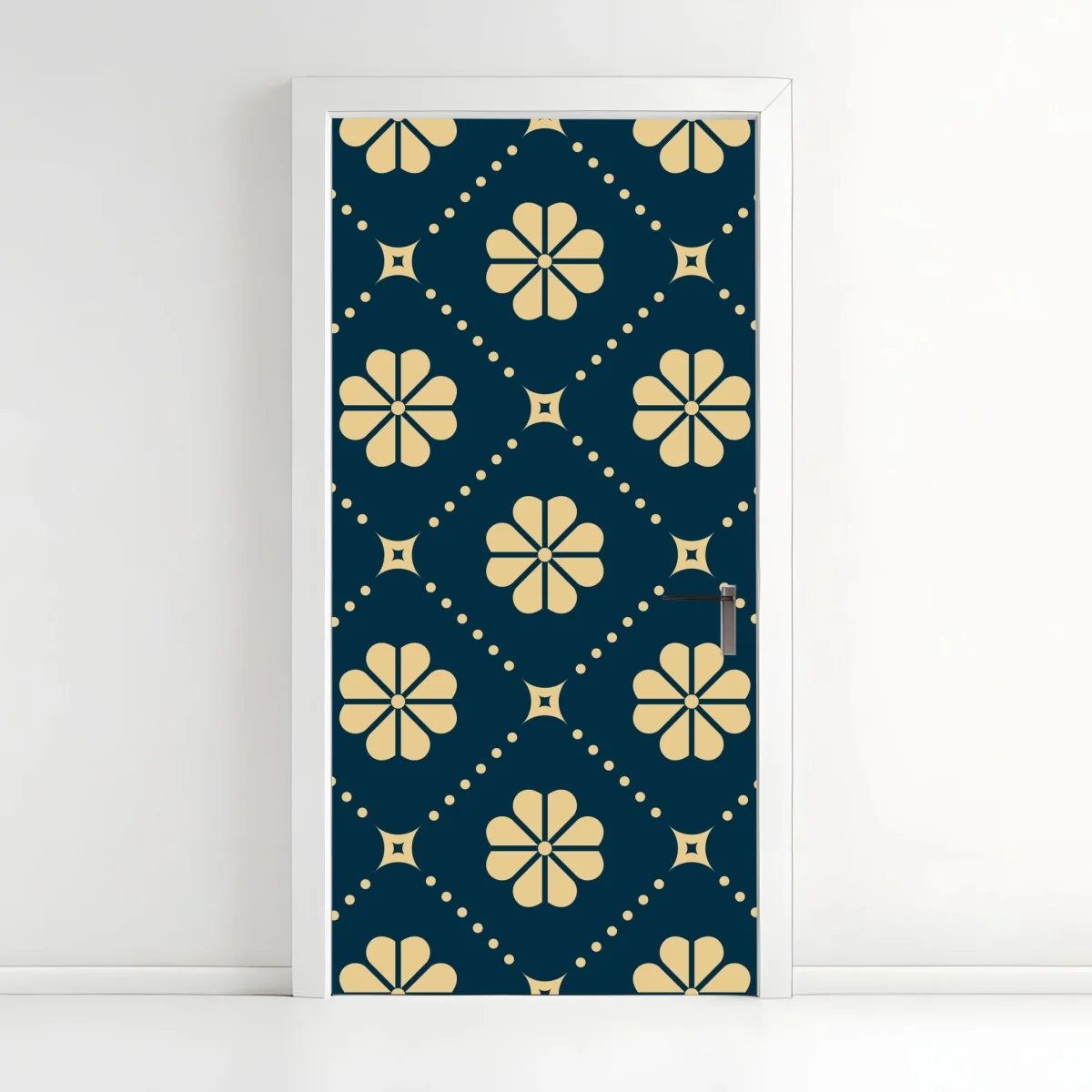 Adesivo per porta motivo floreale geometrico blu navy e beige • Wallissimo® Adesivo per porta motivo floreale geometrico blu navy e beige • Wallissimo®