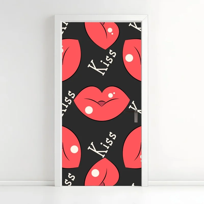 Adesivo per porta motivo labbra rosse in stile pop art