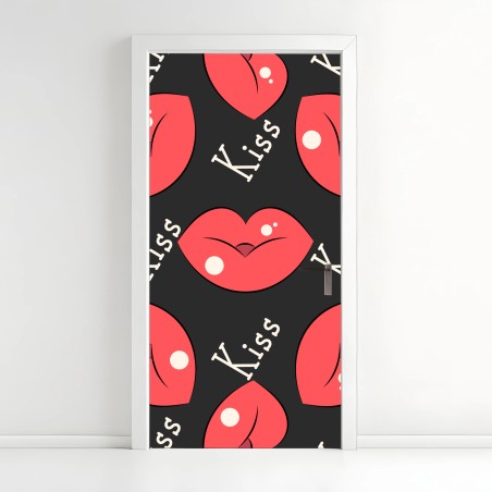 Adesivo per porta motivo labbra rosse in stile pop art • Wallissimo®
