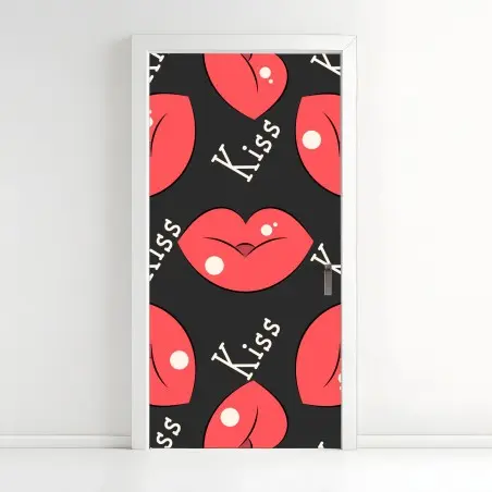 Adesivo per porta motivo labbra rosse in stile pop art • Wallissimo®