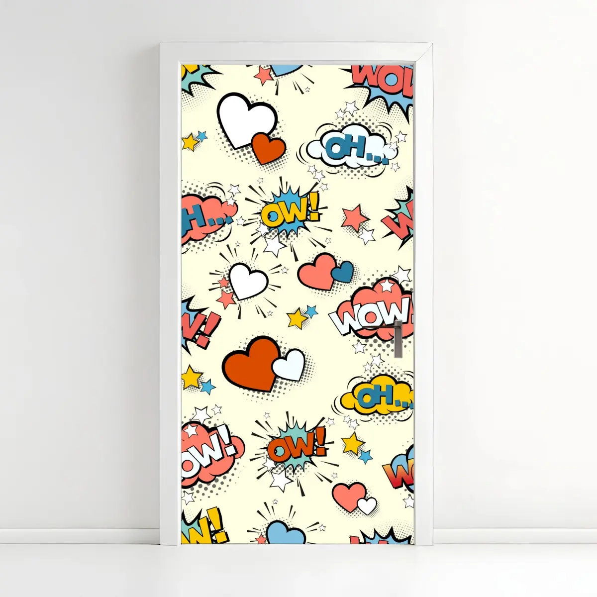 Adesivo per porta motivo pop art con fumetti e cuori • Wallissimo®