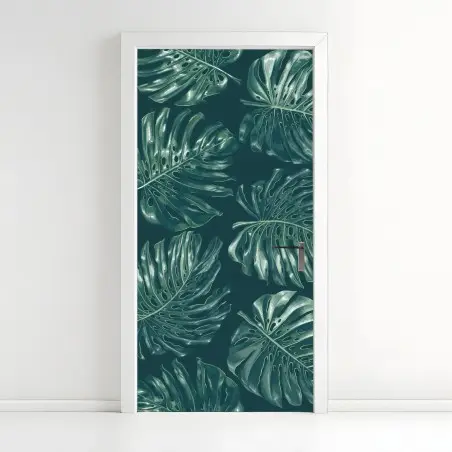 Adesivo per porta motivo di foglie di monstera tropicale • Wallissimo®