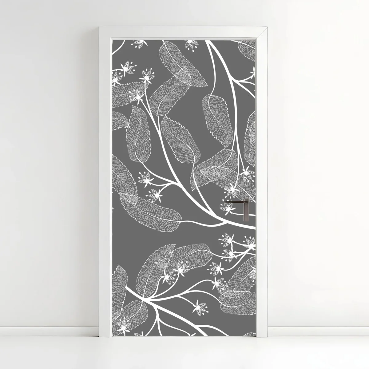 Adesivo per porta motivo botanico elegante in bianco e grigio • Wallissimo® Adesivo per porta motivo botanico elegante in bianco e grigio • Wallissimo®