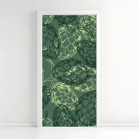 Adesivo per porta motivo di luppolo verde a effetto botanico • Wallissimo®