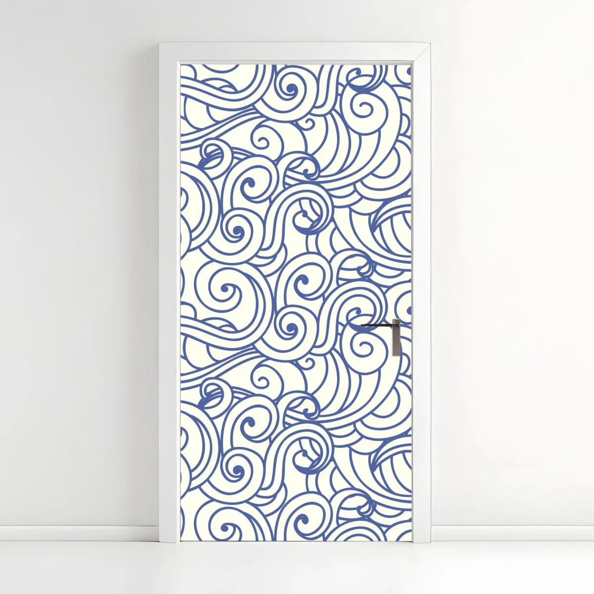 Adesivo per porta onde stilizzate blu su sfondo crema • Wallissimo® Adesivo per porta onde stilizzate blu su sfondo crema • Wallissimo®
