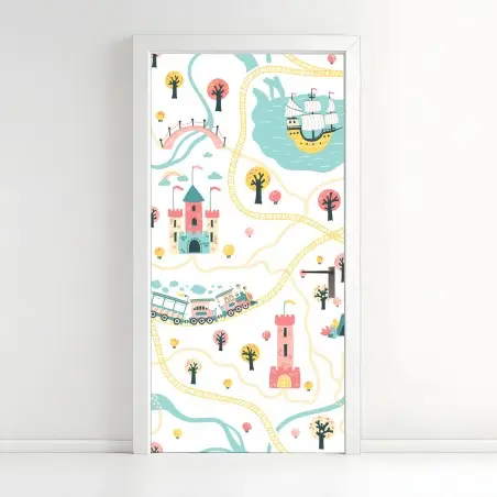 Adesivo per porta mappa del regno incantato in stile pastello • Wallissimo®