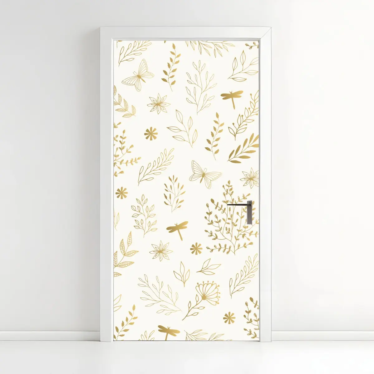 Adesivo per porta motivo botanico dorato su fondo crema • Wallissimo®
