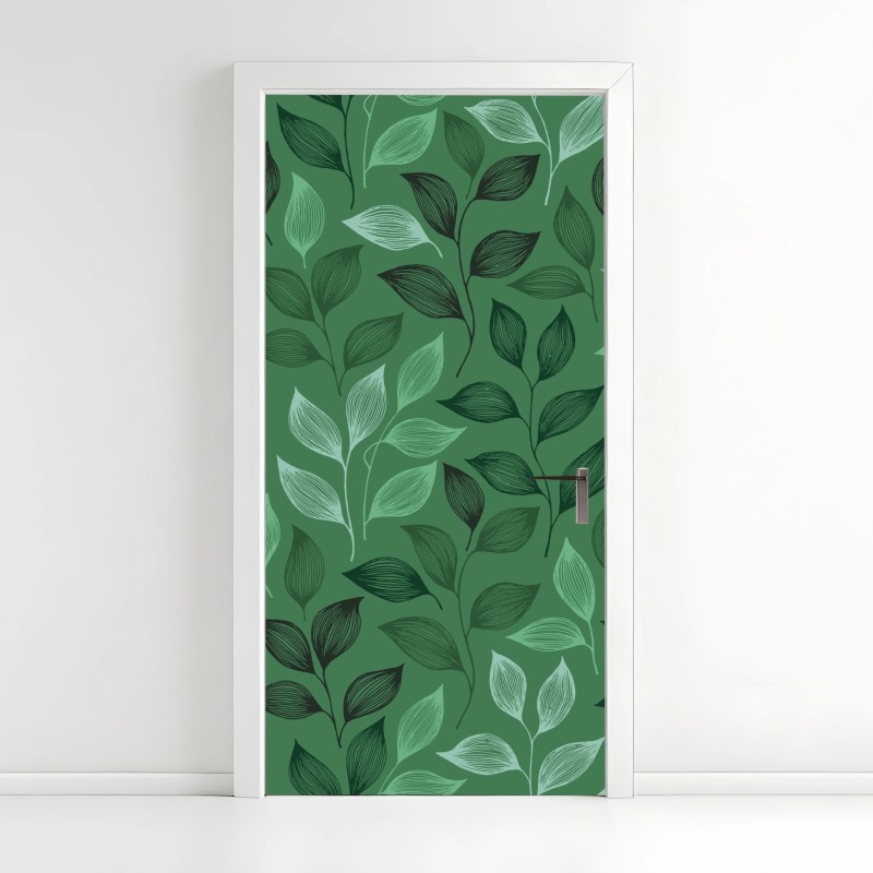 Adesivo per porta motivo botanico foglie verdi