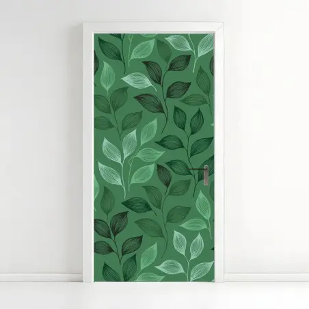 Adesivo per porta motivo botanico foglie verdi • Wallissimo®