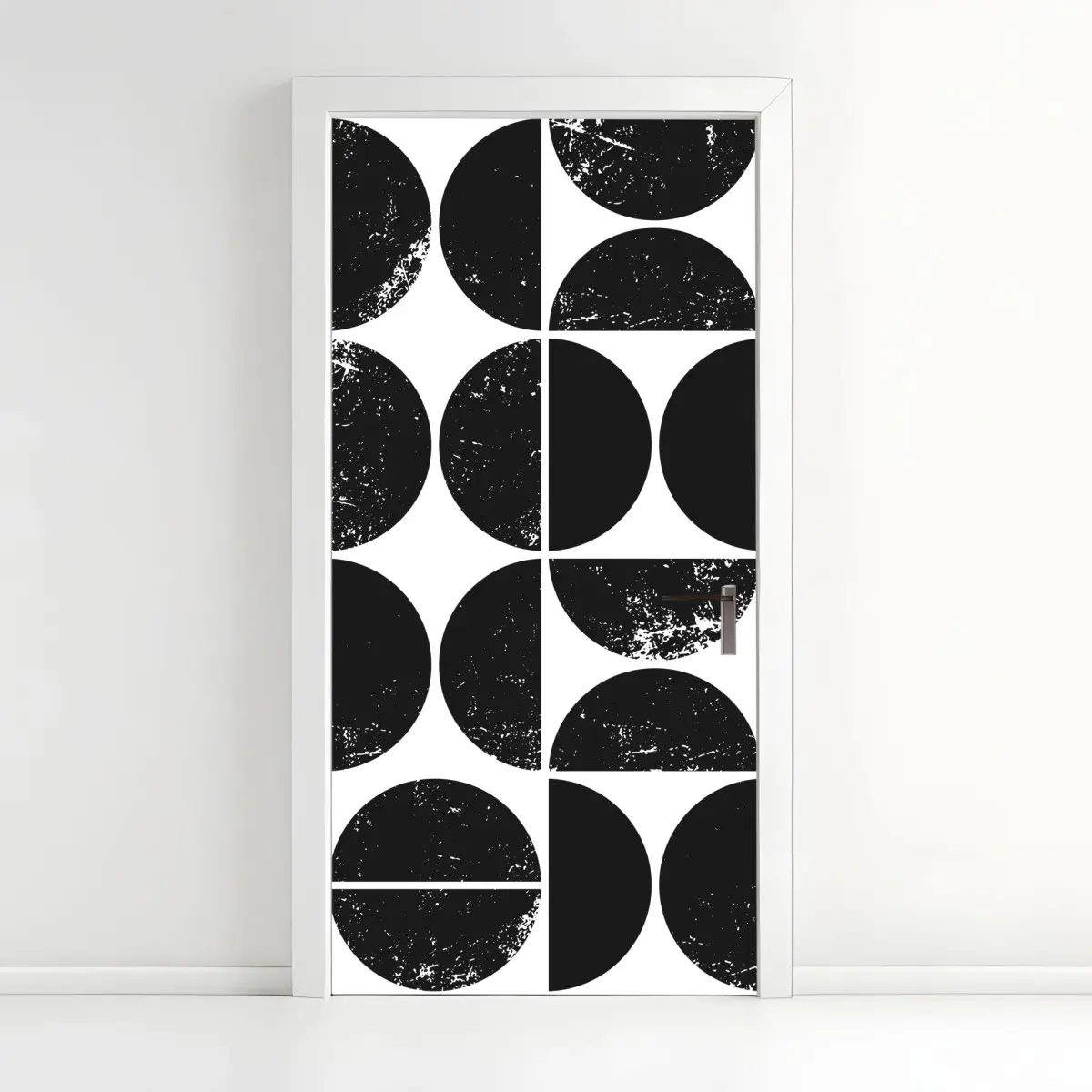 Adesivo per porta motivo geometrico astratto in bianco e nero • Wallissimo®