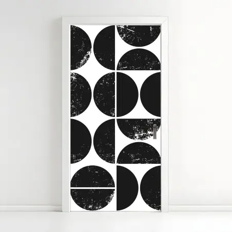 Adesivo per porta motivo geometrico astratto in bianco e nero • Wallissimo®