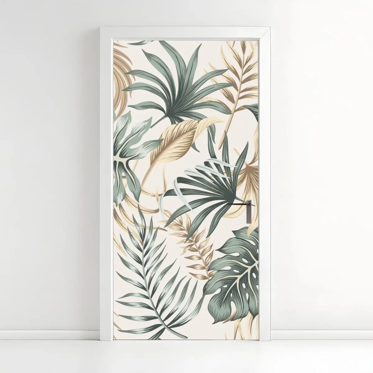 Adesivo per porta motivo botanico tropicale toni naturali • Wallissimo®