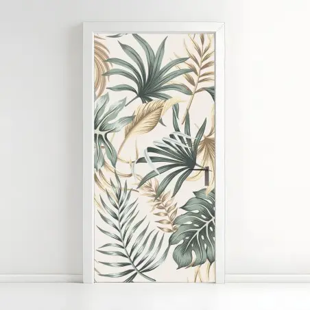 Adesivo per porta motivo botanico tropicale toni naturali • Wallissimo®