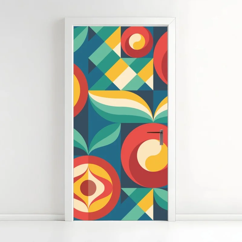 Adesivo per porta motivo floreale geometrico in stile mid-century
