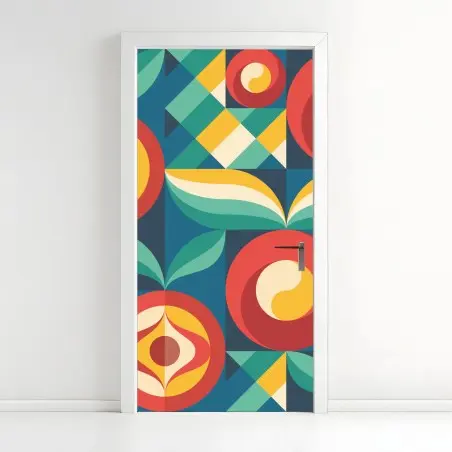 Adesivo per porta motivo floreale geometrico in stile mid-century • Wallissimo®