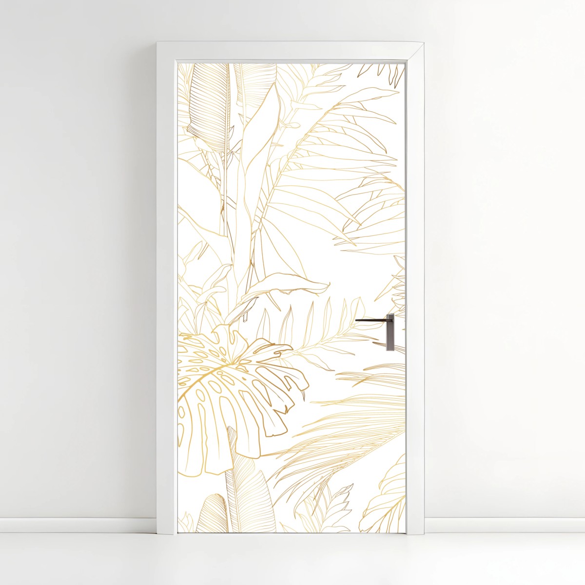 Adesivo per porta motivo botanico tropicale in linee dorate • Wallissimo®