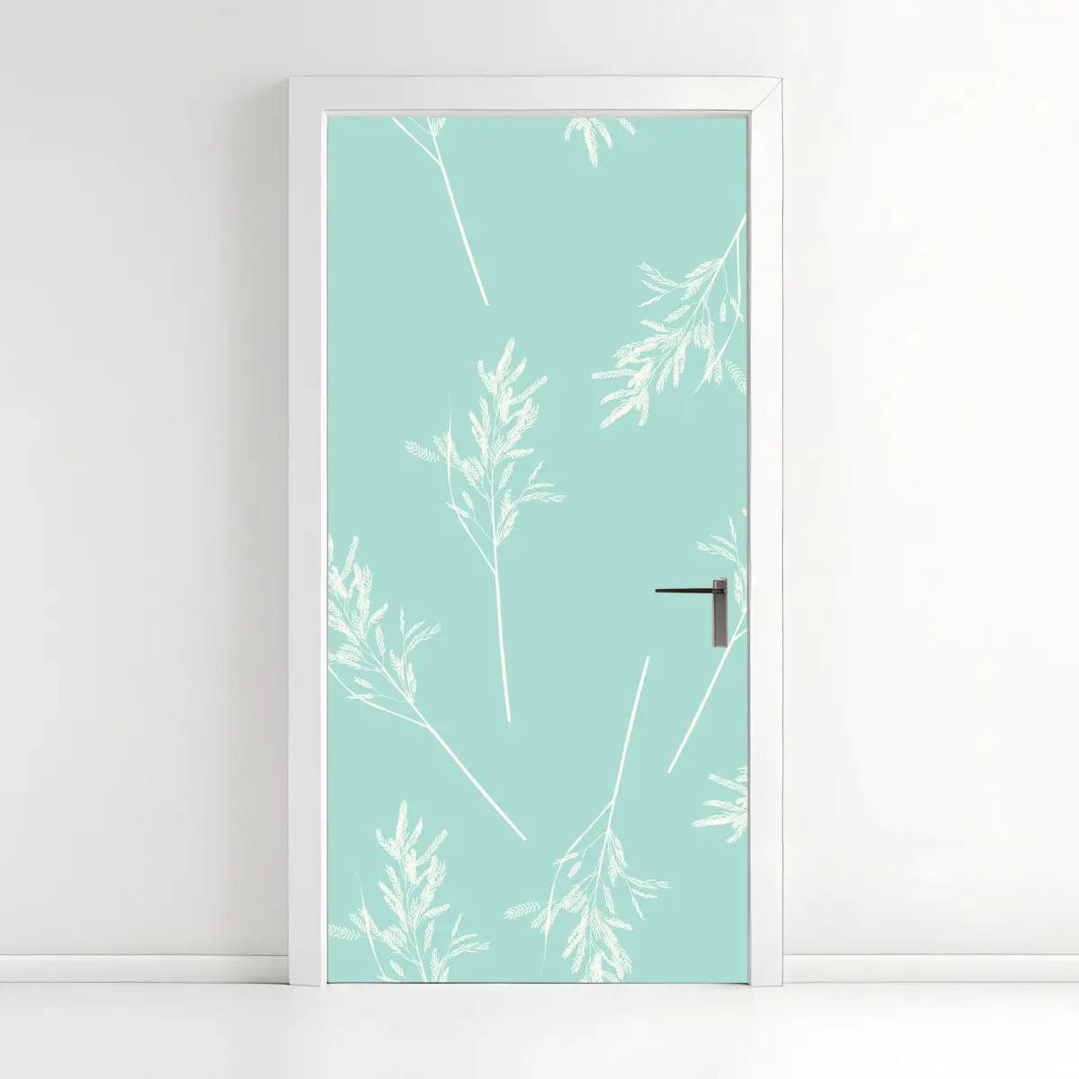 Adesivo per porta motivo botanico turchese delicato • Wallissimo®