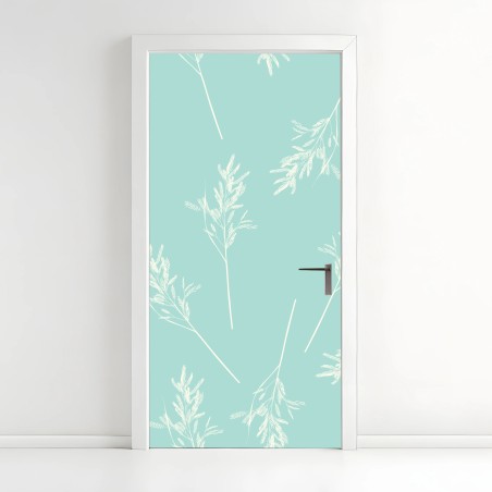 Adesivo per porta motivo botanico turchese delicato • Wallissimo®