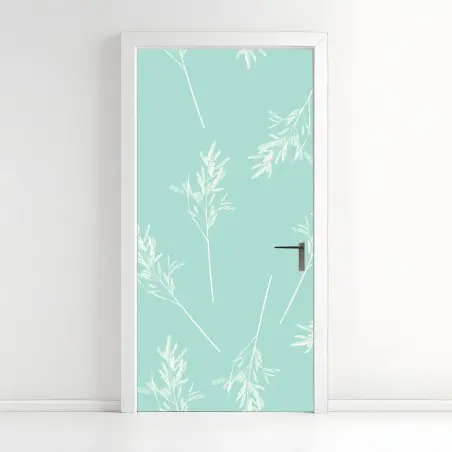 Adesivo per porta motivo botanico turchese delicato • Wallissimo®