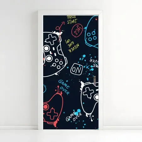 Adesivo per porta motivo controller colorati per decorazione murale • Wallissimo®