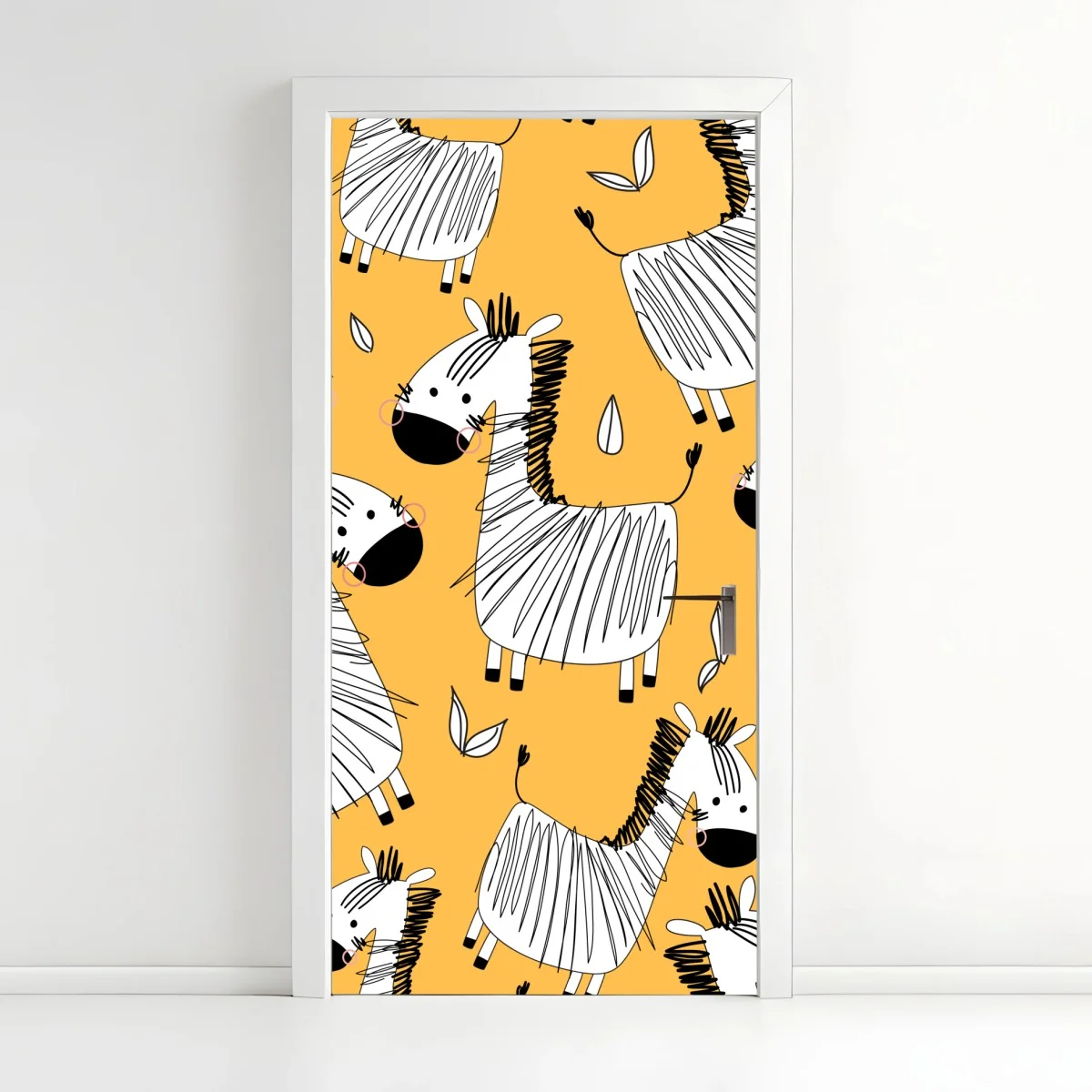 Adesivo per porta zebre giocose su sfondo giallo • Wallissimo® Adesivo per porta zebre giocose su sfondo giallo • Wallissimo®