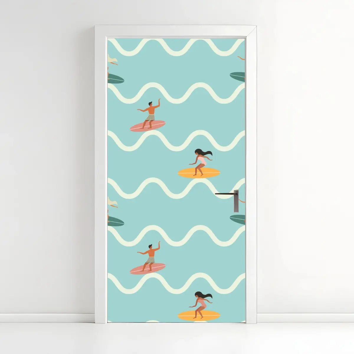 Adesivo per porta motivo surf sulle onde estive • Wallissimo®