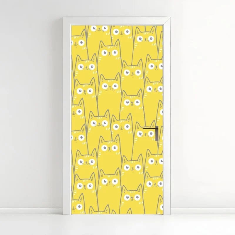 Adesivo per porta pattern di gatti gialli dal design minimalista