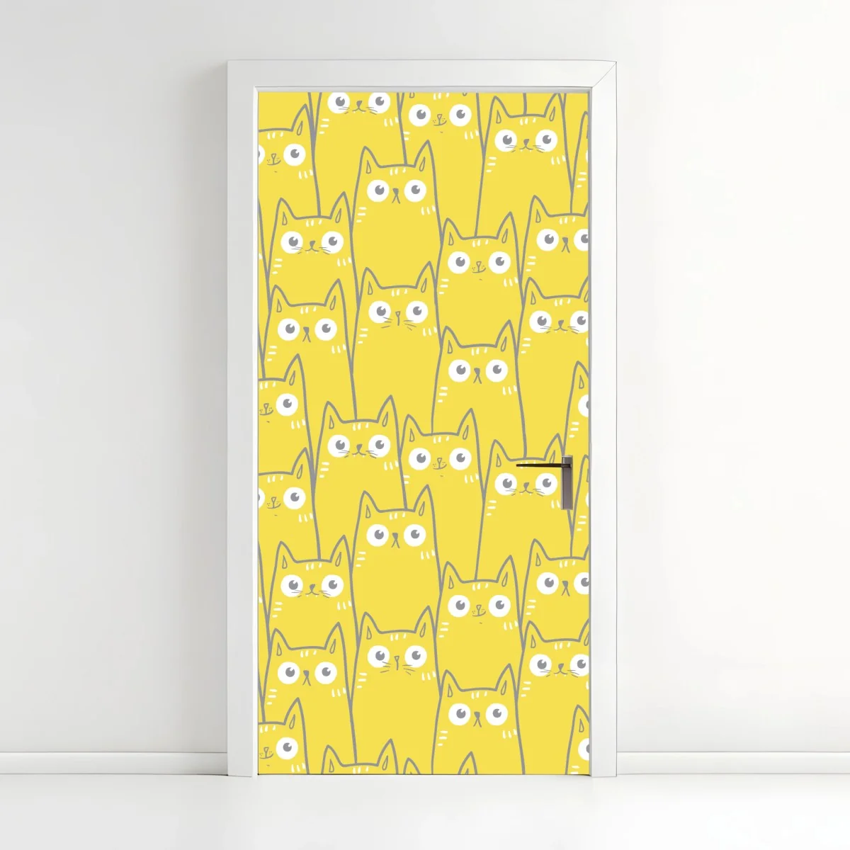 Adesivo per porta pattern di gatti gialli dal design minimalista • Wallissimo® Adesivo per porta pattern di gatti gialli dal design minimalista • Wallissimo®