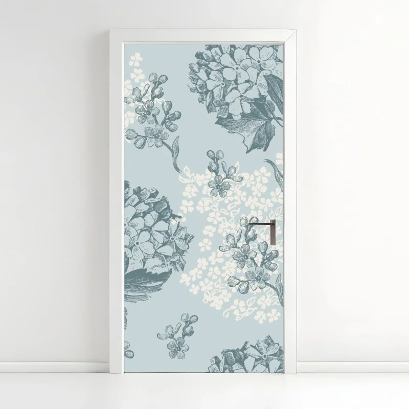 Adesivo per porta eleganza floreale in azzurro pastello