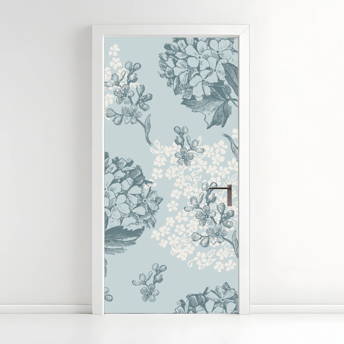 Adesivo per porta eleganza floreale in azzurro pastello • Wallissimo®