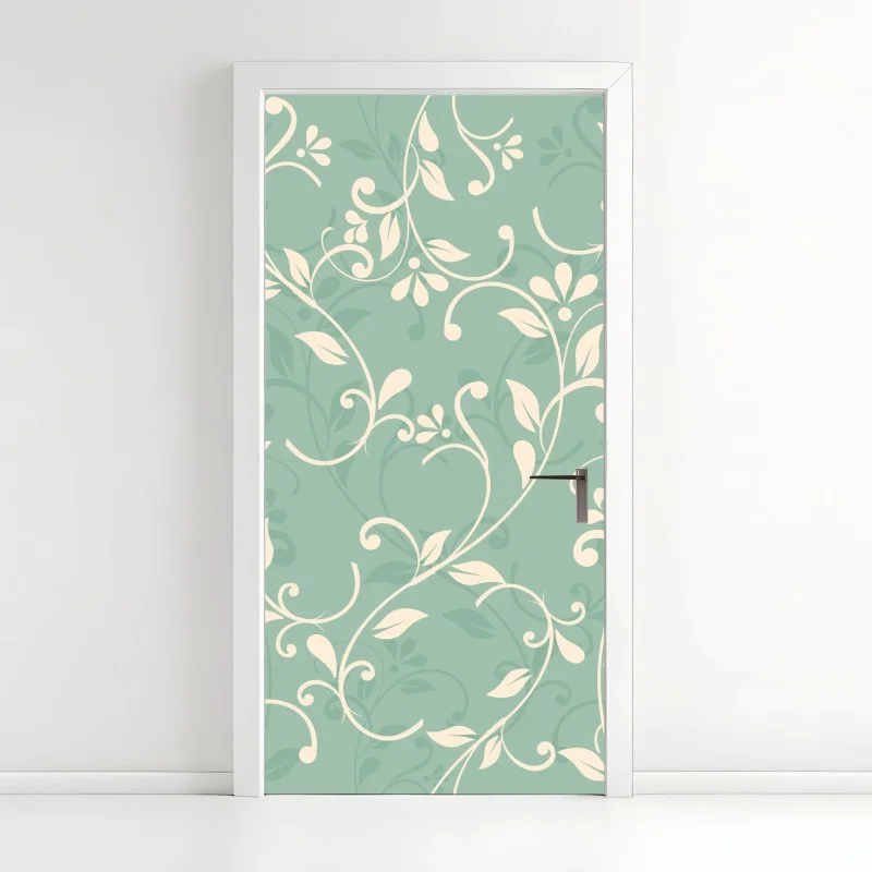 Adesivo per porta motivo floreale elegante in verde menta