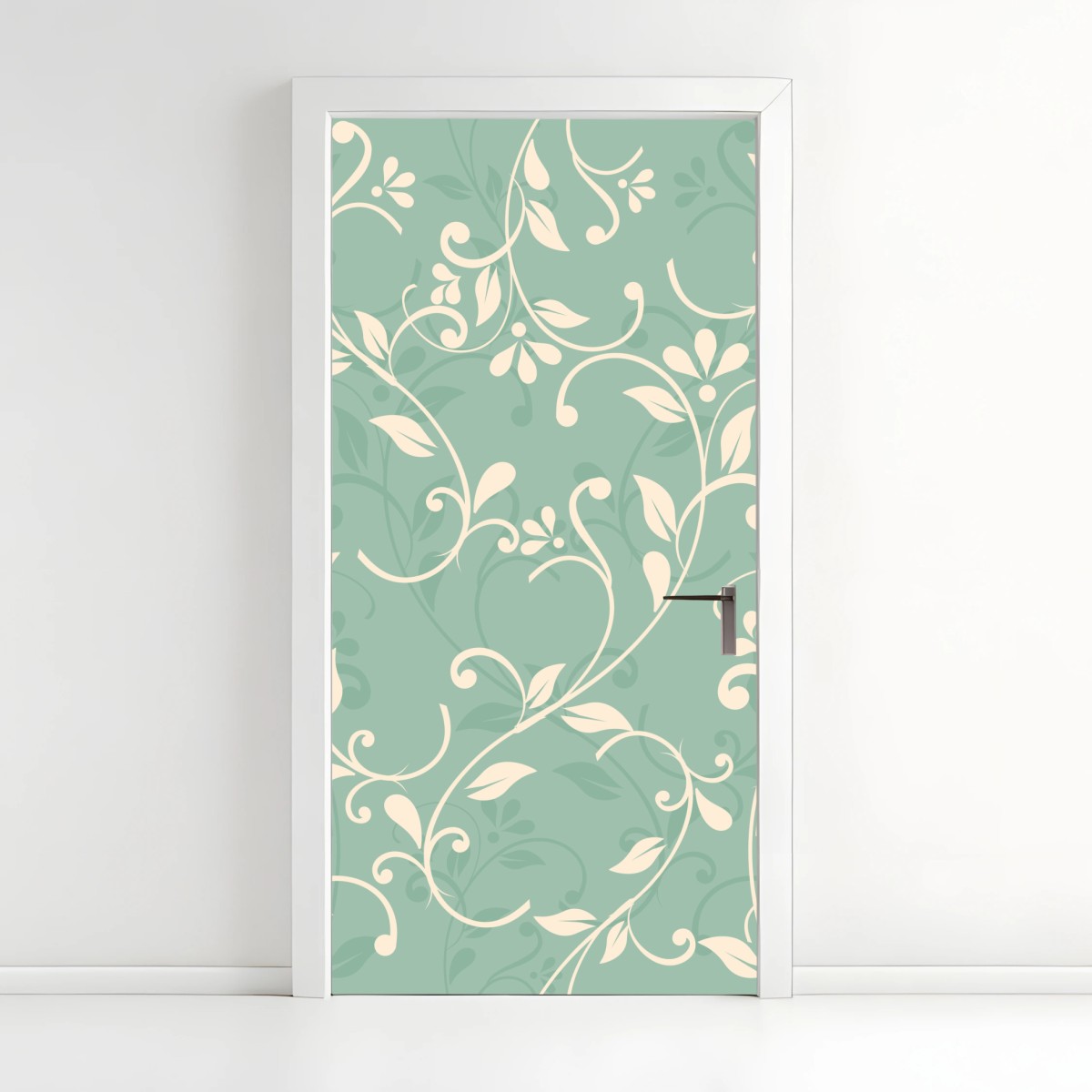 Adesivo per porta motivo floreale elegante in verde menta • Wallissimo®
