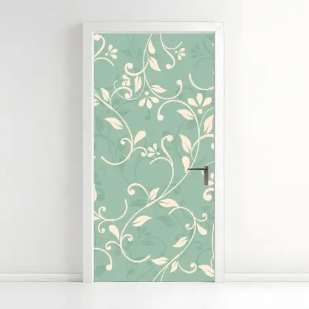 Adesivo per porta motivo floreale elegante in verde menta • Wallissimo®
