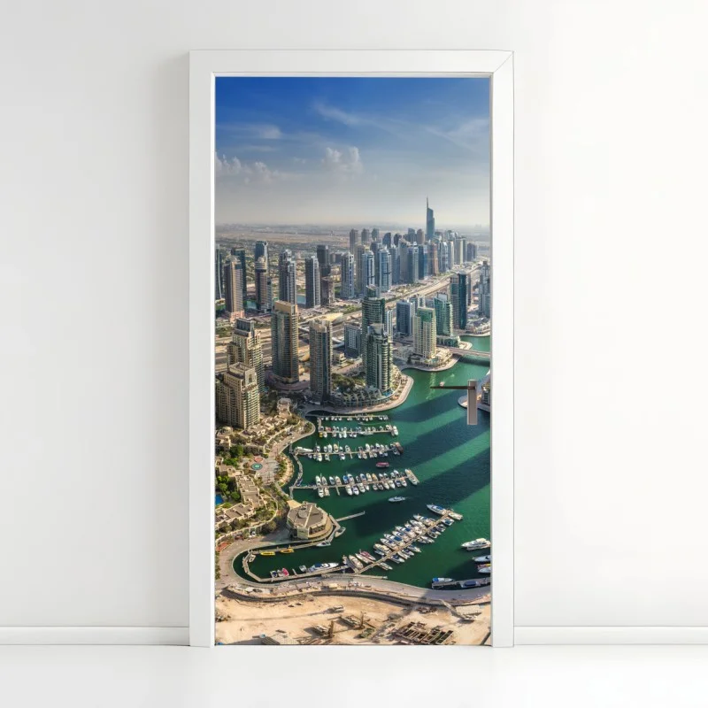 Adesivo per porta vista panoramica di Dubai Marina, skyline moderno