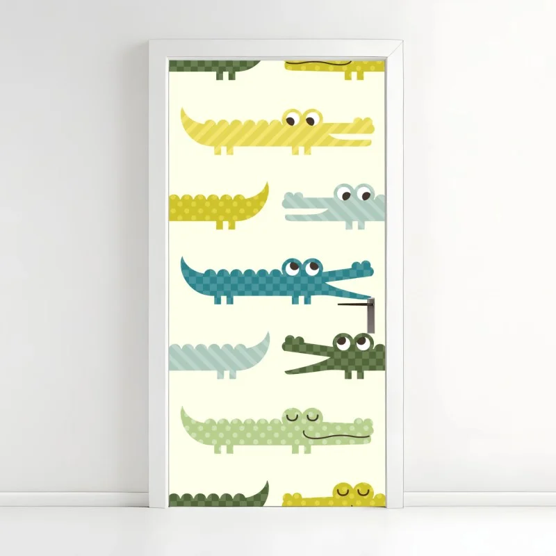 Adesivo per porta allegro motivo coccodrilli pastello per cameretta