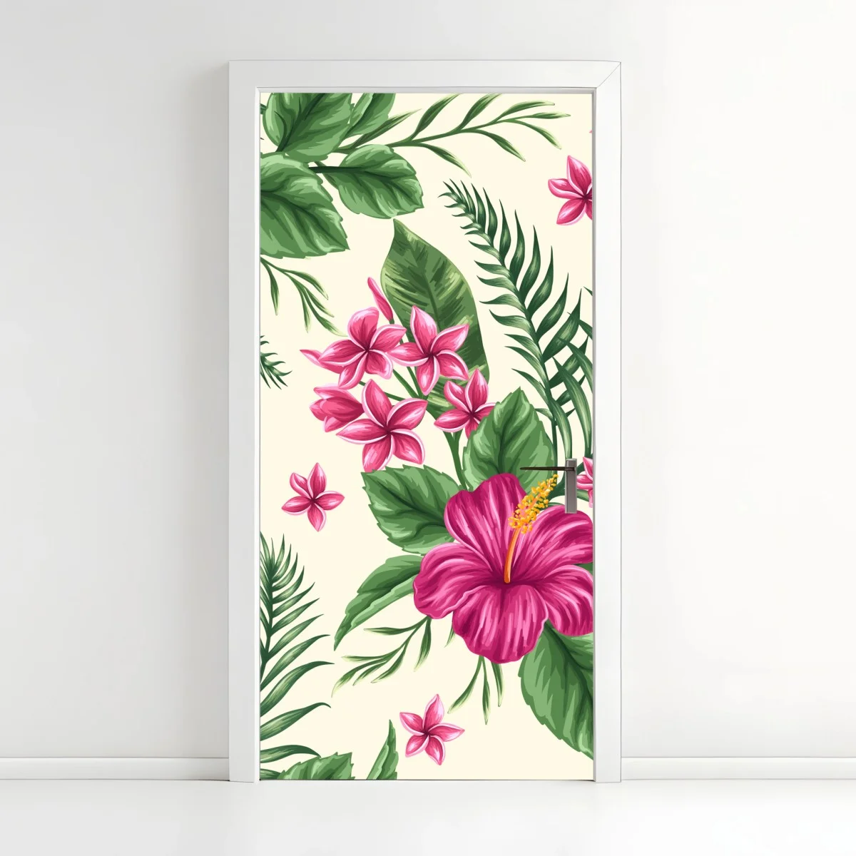 Adesivo per porta motivo tropicale fiorito in toni rosa • Wallissimo® Adesivo per porta motivo tropicale fiorito in toni rosa • Wallissimo®