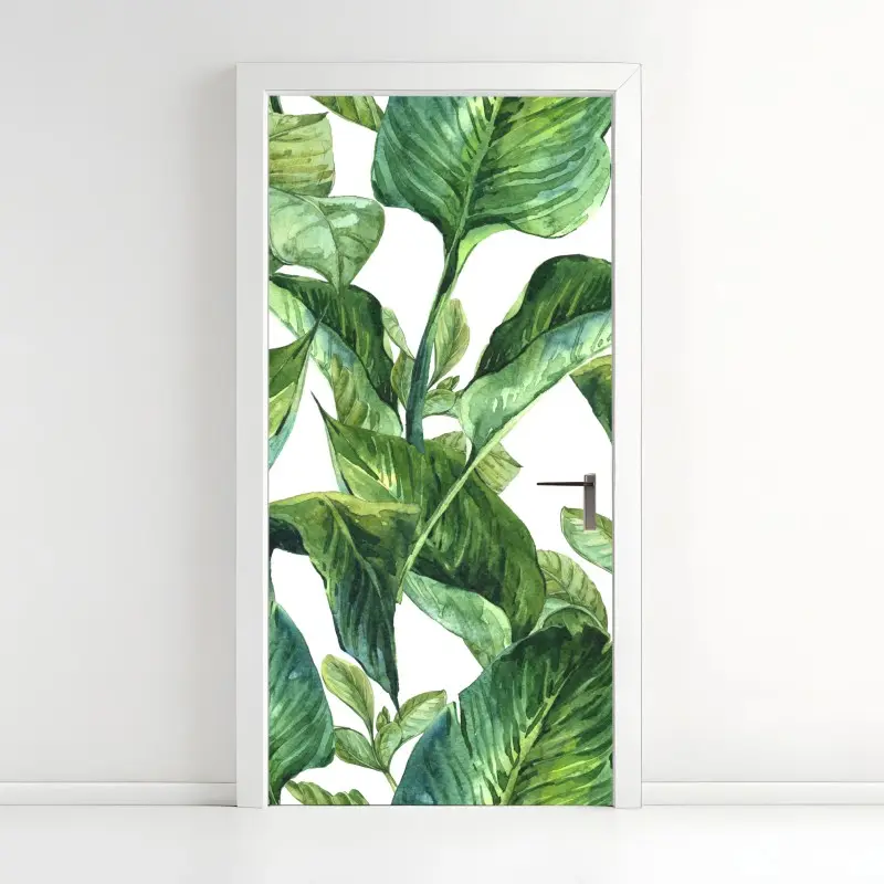 Adesivo per porta motivo botanico di foglie tropicali in acquerello
