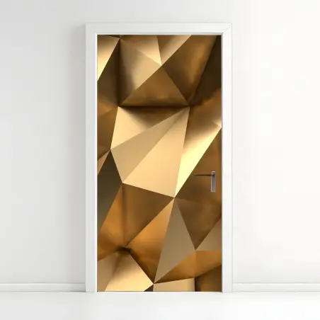 Adesivo per porta motivo geometrico dorato effetto sfaccettato • Wallissimo®