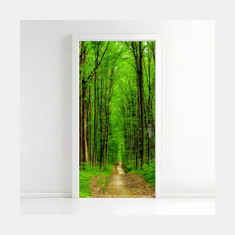 Adesivo per porta viale primaverile nel bosco