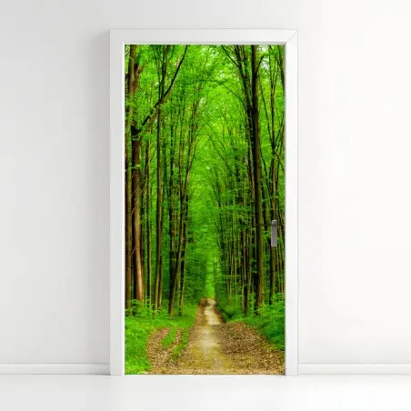 Adesivo per porta viale primaverile nel bosco • Wallissimo®