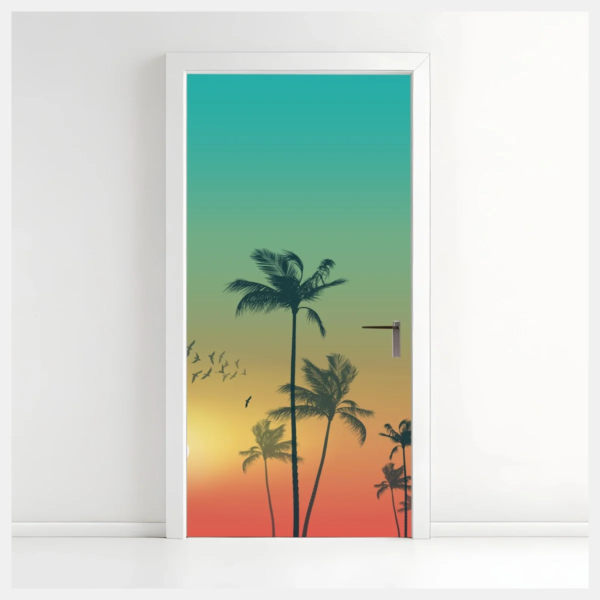 Adesivo per porta tramonto tropicale con palme • Wallissimo® Adesivo per porta tramonto tropicale con palme • Wallissimo®