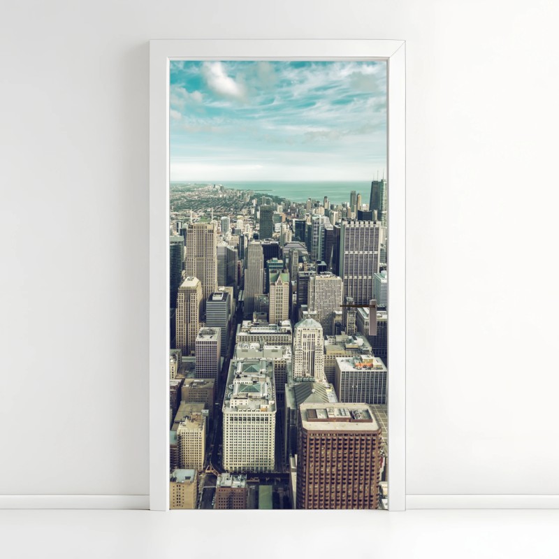 Adesivo per porta panorama aereo vintage di Chicago