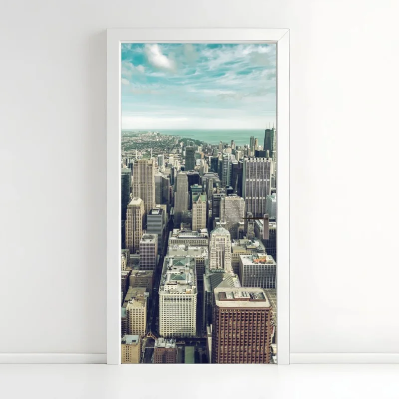 Adesivo per porta panorama aereo vintage di Chicago