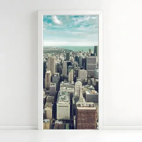 Adesivo per porta panorama aereo vintage di Chicago • Wallissimo®