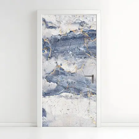 Adesivo per porta venature dorate su marmo blu • Wallissimo®