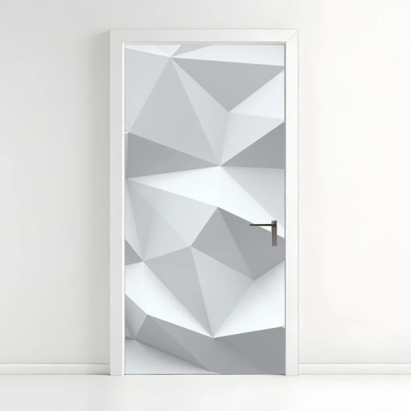 Adesivo per porta motivo geometrico low poly in bianco e grigio