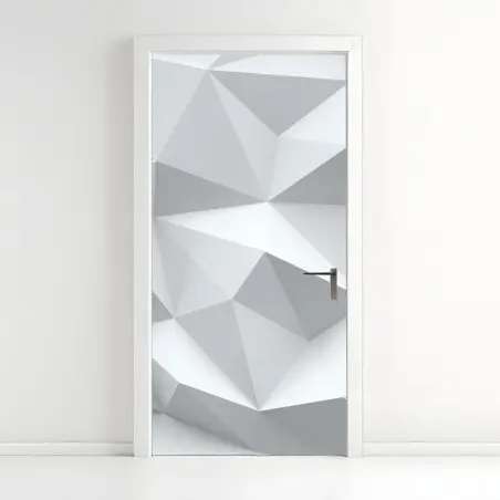 Adesivo per porta motivo geometrico low poly in bianco e grigio • Wallissimo®