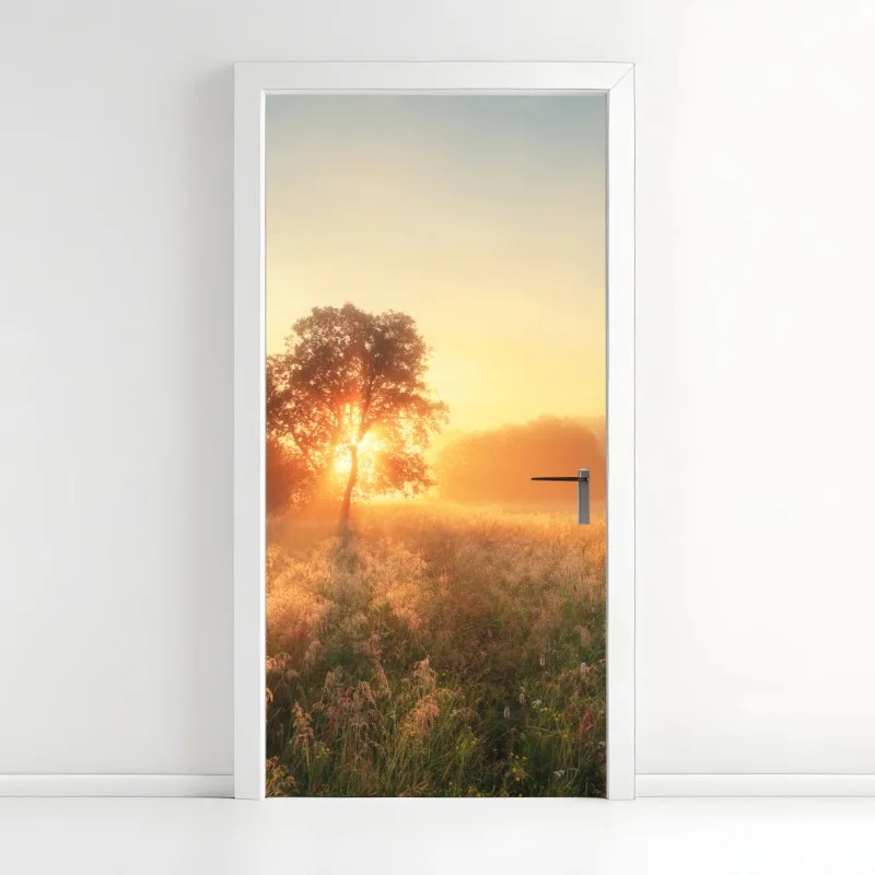 Adesivo per porta alba dorata sul prato