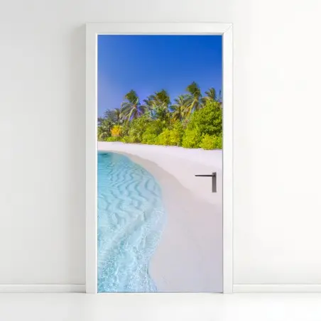 Adesivo per porta spiaggia tropicale paradisiaca • Wallissimo®