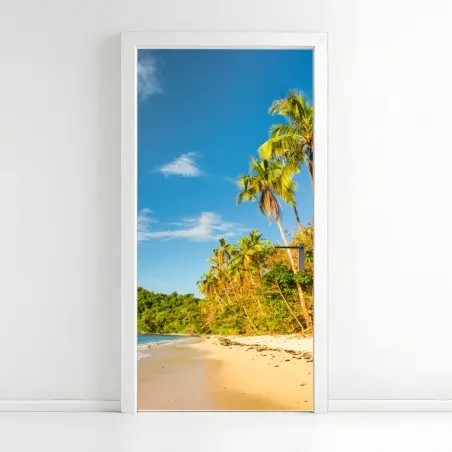 Adesivo per porta spiaggia tropicale dorata al tramonto • Wallissimo®